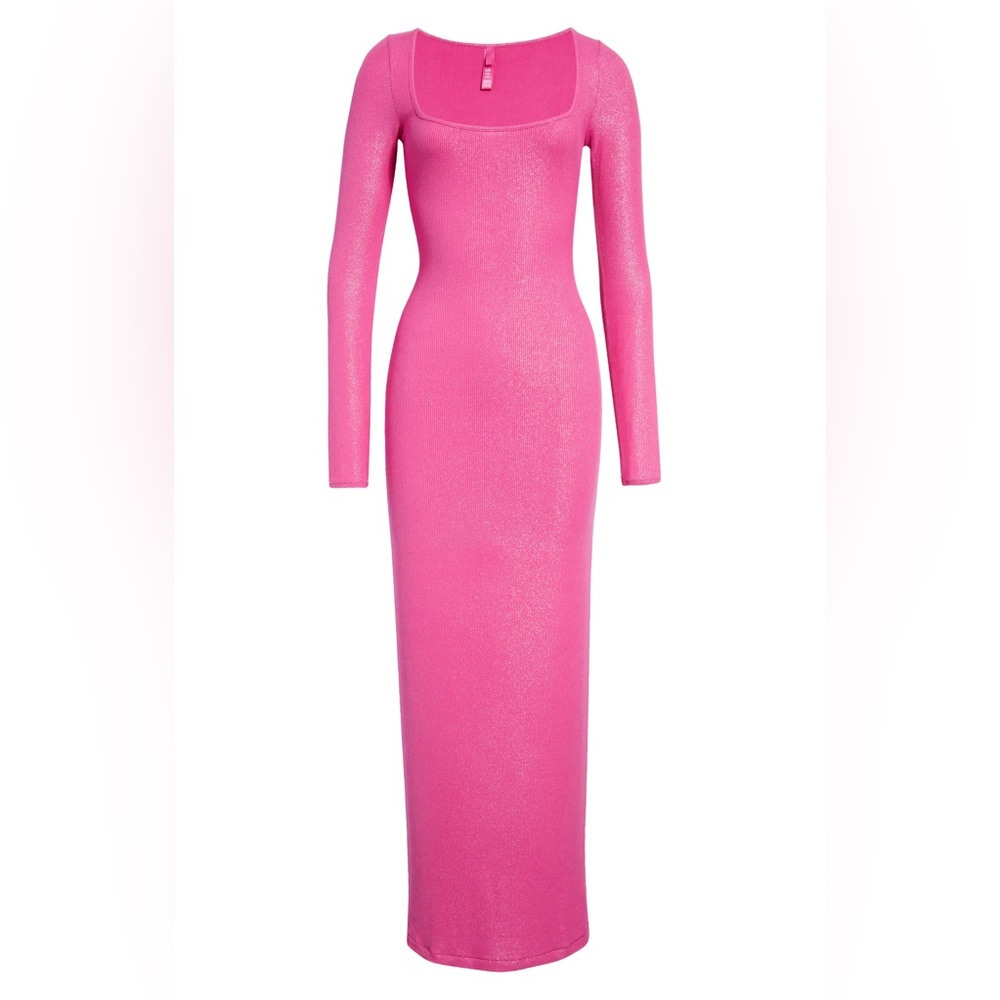 SKIMS Pink Lounge Ribbed Long Sleeve Maxi Dress